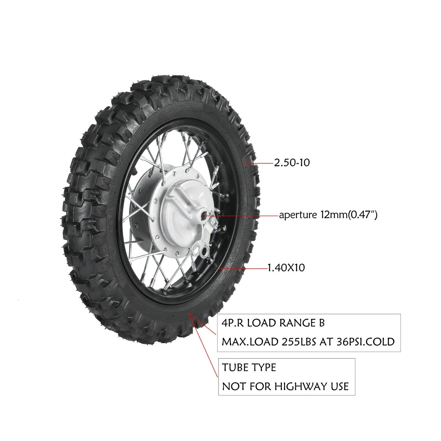 2.50-10 tires and forks for cross-country bikes suitable for Honda CRF50, XR50, and for Yamaha TTR50.