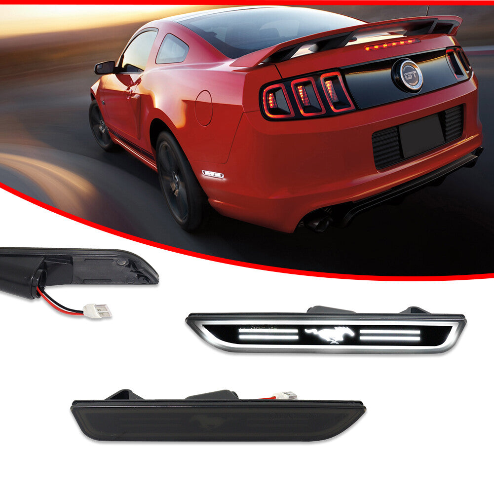 Smoked White LED Side Signal Lights for 2010-2014 for Ford for Mustang Rear Bumper
