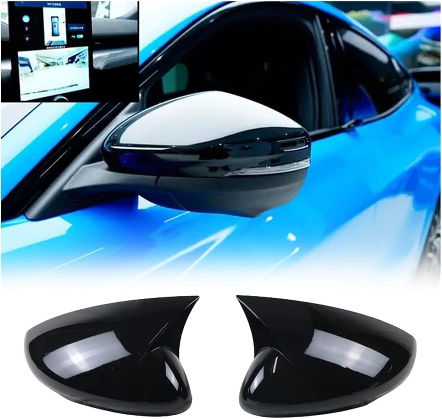 Car Glossy Black OX Horn Side Mirror Cover Mirror Shell for 21-23 for Ford Mach-E