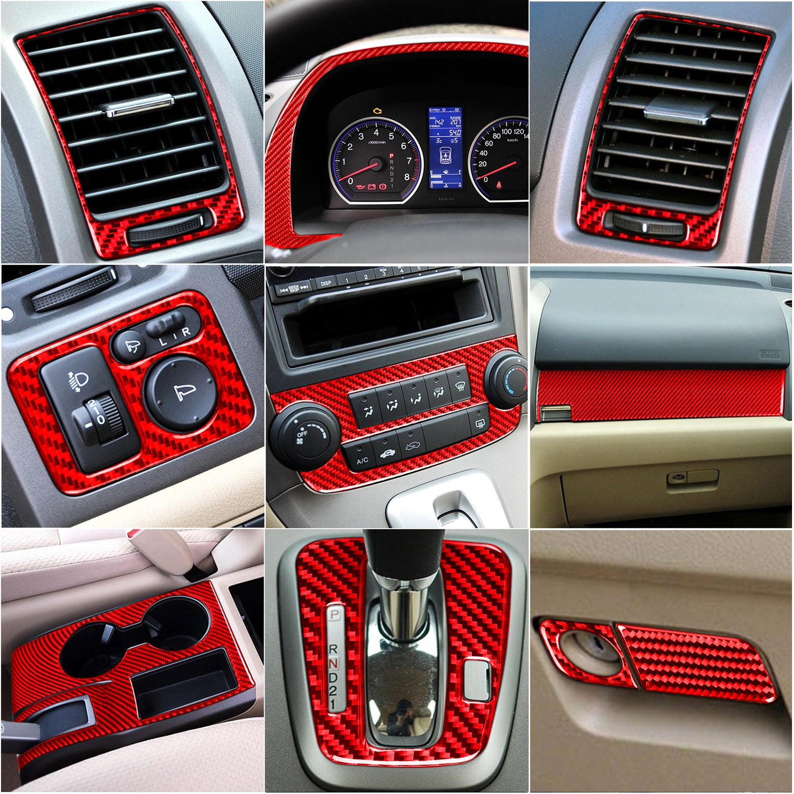 20PCS Red Carbon Fiber Daahboard Interior Set Kit Trim for Honda CR-V 2007-2011