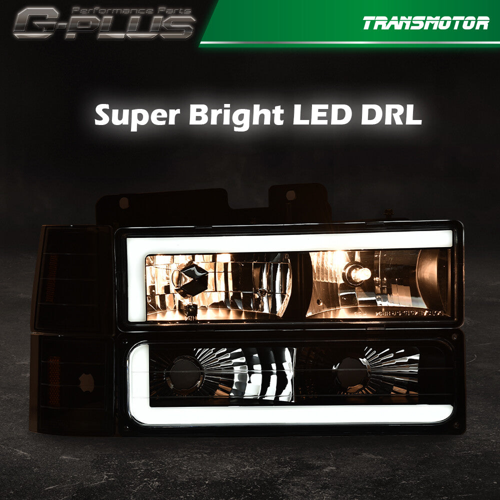 Suitable for Chevrolet for GMC for Sierra C/K Silverado 88-98, black LED headlights.