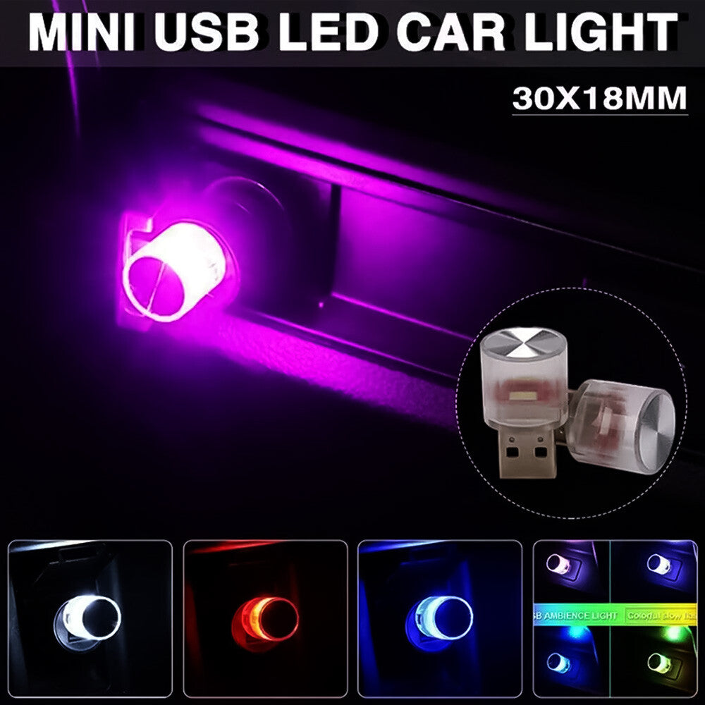 2Pcs x Car Interior Accessories for Mini USB LED Light Neon Atmosphere Parts 7 Color