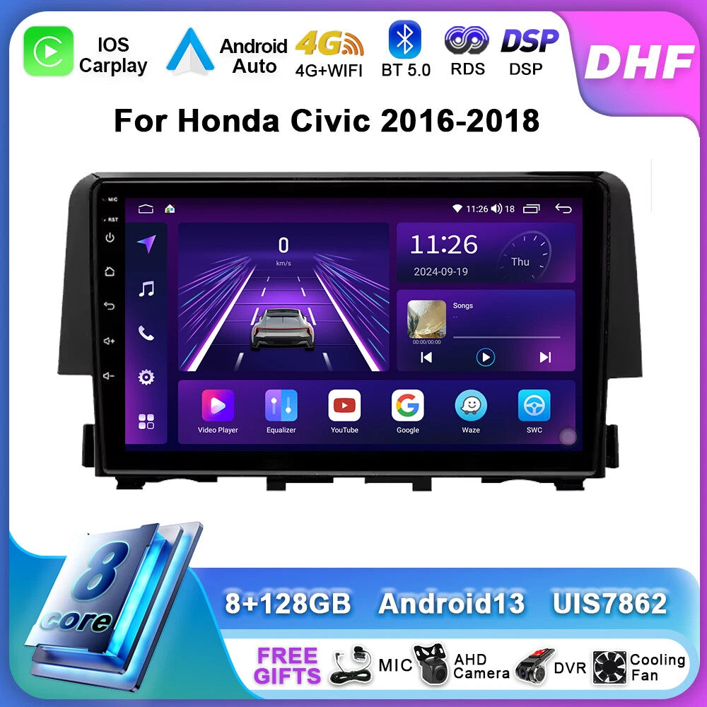 Android CarPlay Car Radio for Honda for Civic 10th 2016-2018 Stereo GPS Video Player