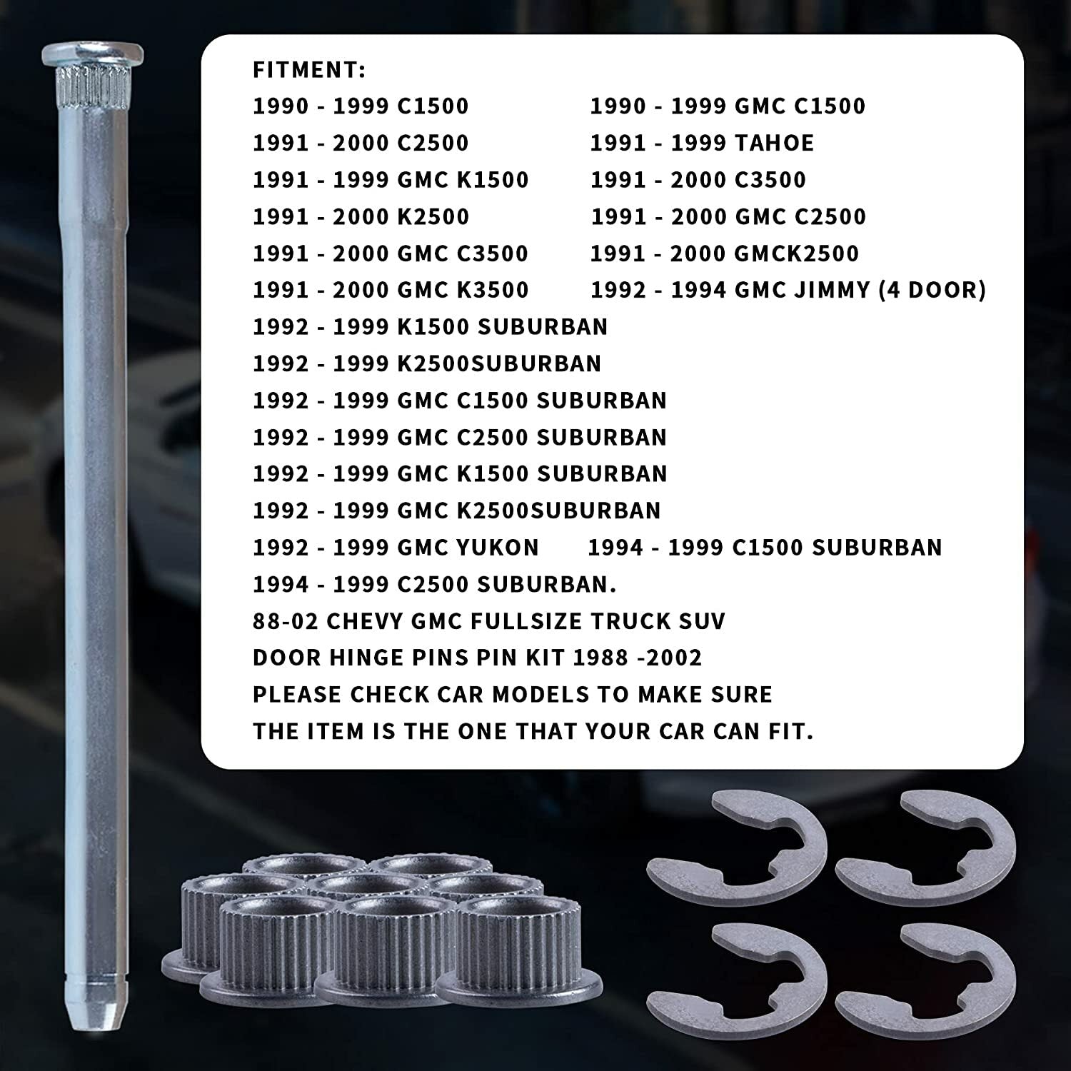 Door hinge pin kit, 4 pins, 2 doors compatible with 88-02 for GMC full-size truck/SUV.