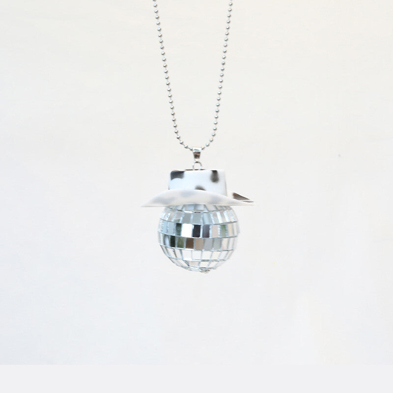 Cowboy Hat Disco Ball Car Ornamen Rearview Mirror Hanging Acessory Cow White