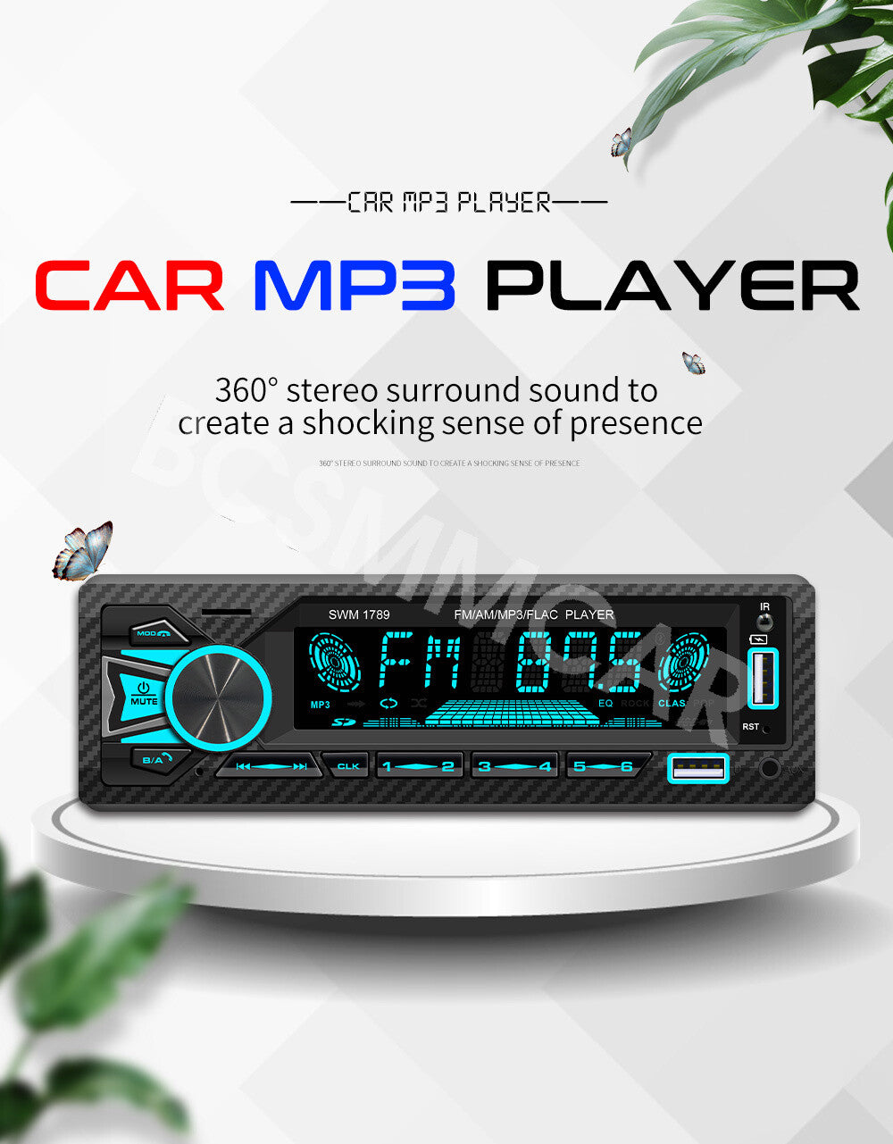 Single DIN In-Dash Bluetooth MP3 USB TF Digital Media Car Radio Colorful Light