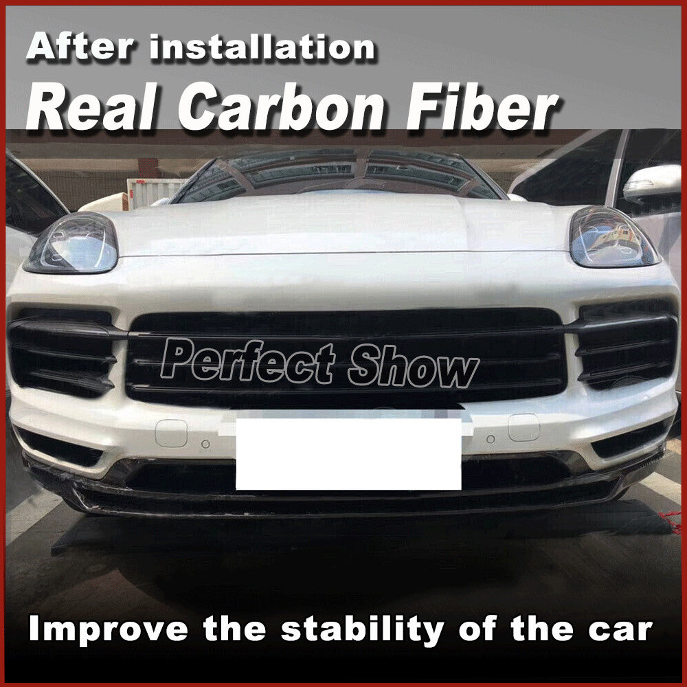 Fit for Porsche for Cayenne 2018-19 REAL Carbon Fiber Front Bumper Lip Chin Spoiler