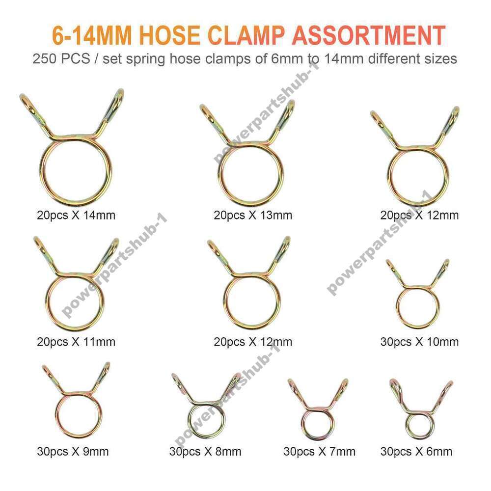 250 PCS Assortment Kit Fuel Line Hose Tubing Spring Clips Clamps for Motorcycle