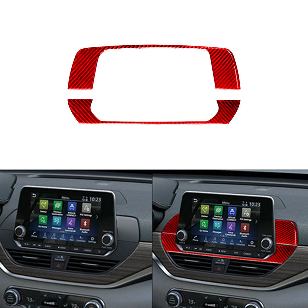 Red Carbon Fiber Interior LCD Screen Frame Cover Trim for Nissan Altima 2019-22