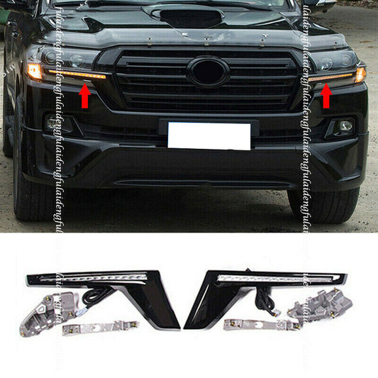 Glossy Black LED Flow Turn Signal Lamp DRL for Toyota for Land Cruiser LC200 2016-21