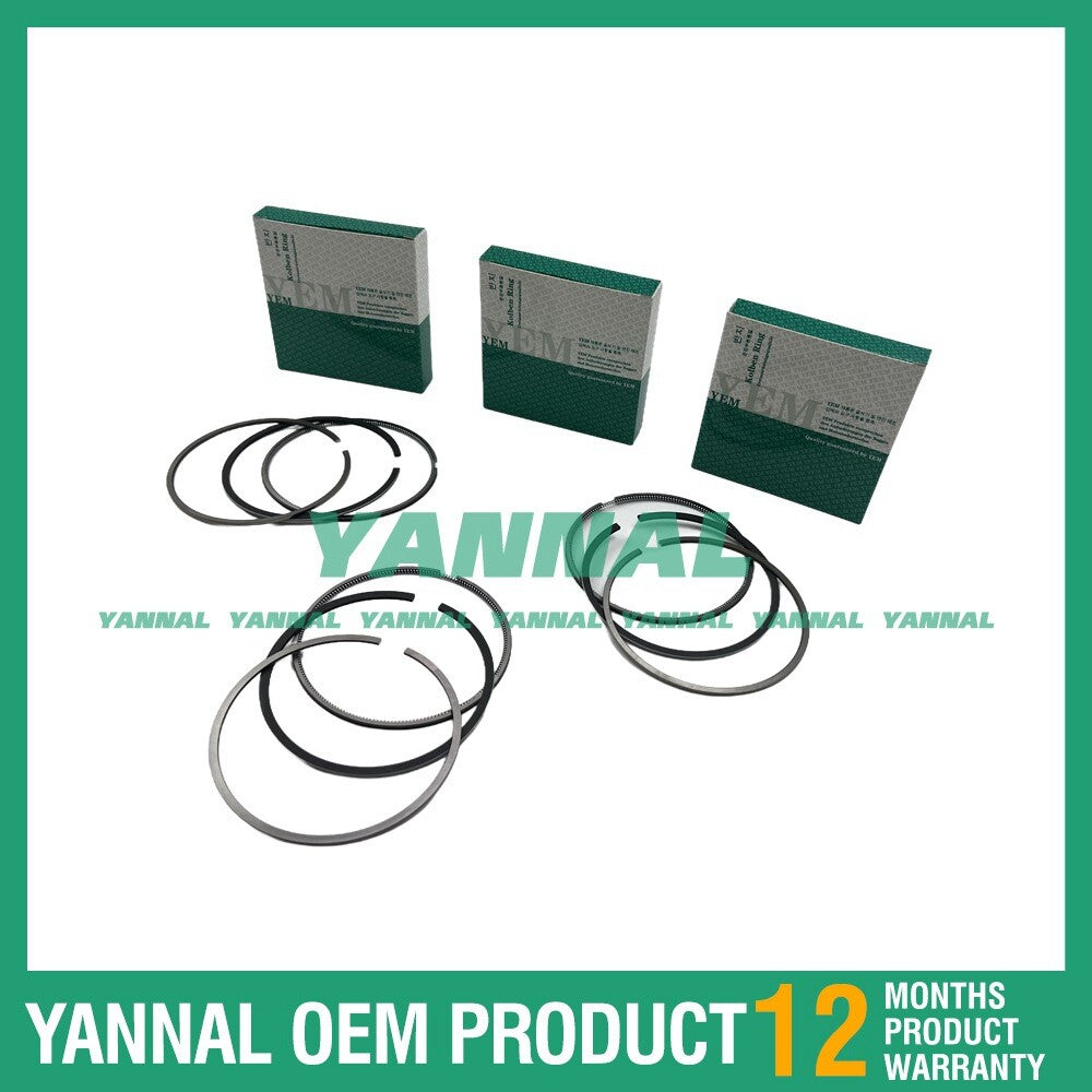 3 new D650 Piston Ring Kits, STD 64 mm, for Kubota Excavator Engines