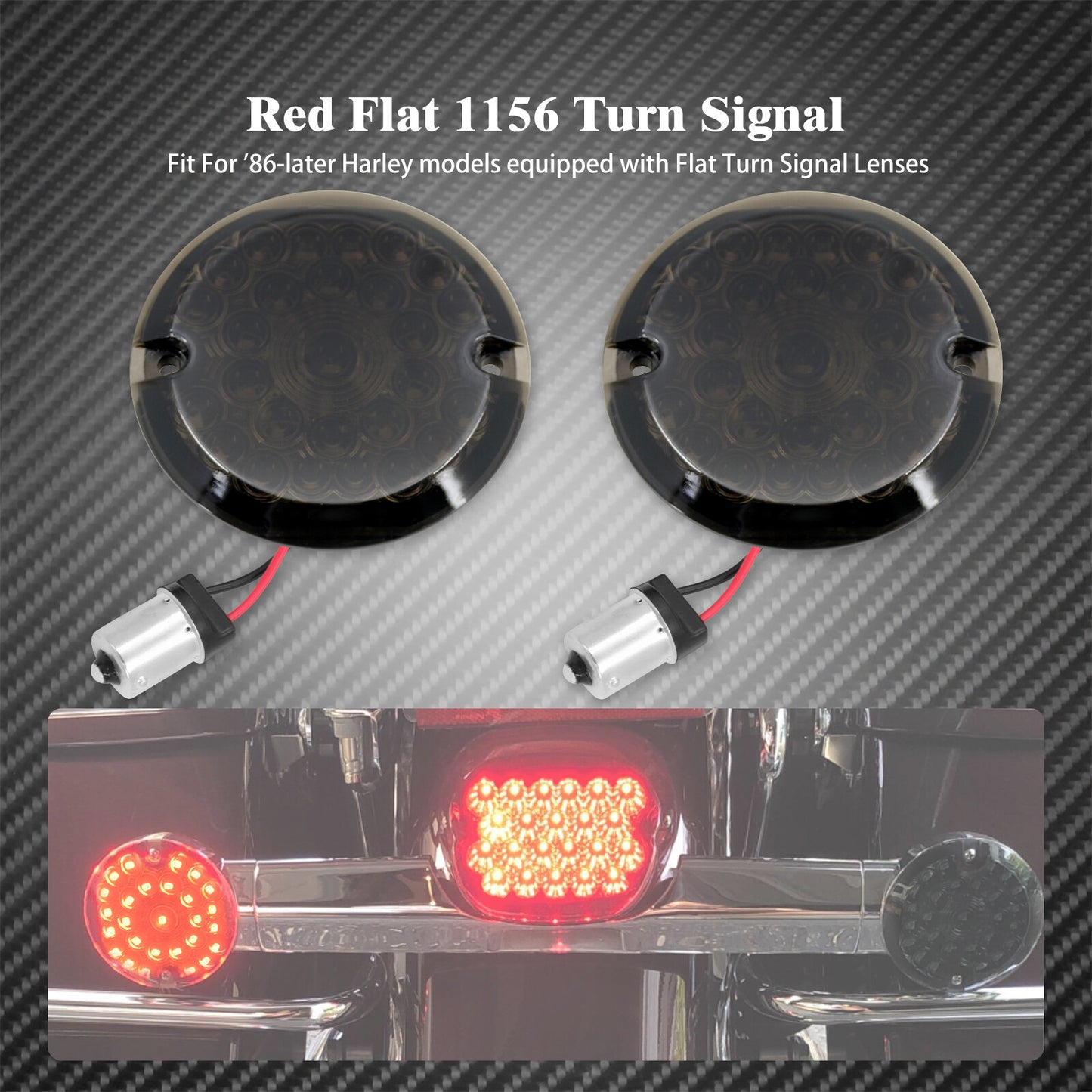 3 1/4 Rear Red 1156 LED Flat Smoke Lens Turn Signal Light Fit for Harley 1986-UP