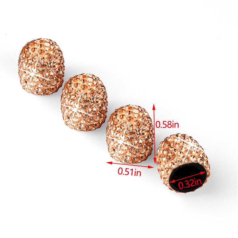 4Pcs Fashion Diamond Bling Car Tyre Tire Wheel Rims Air Valve Stem Cap Car Gold