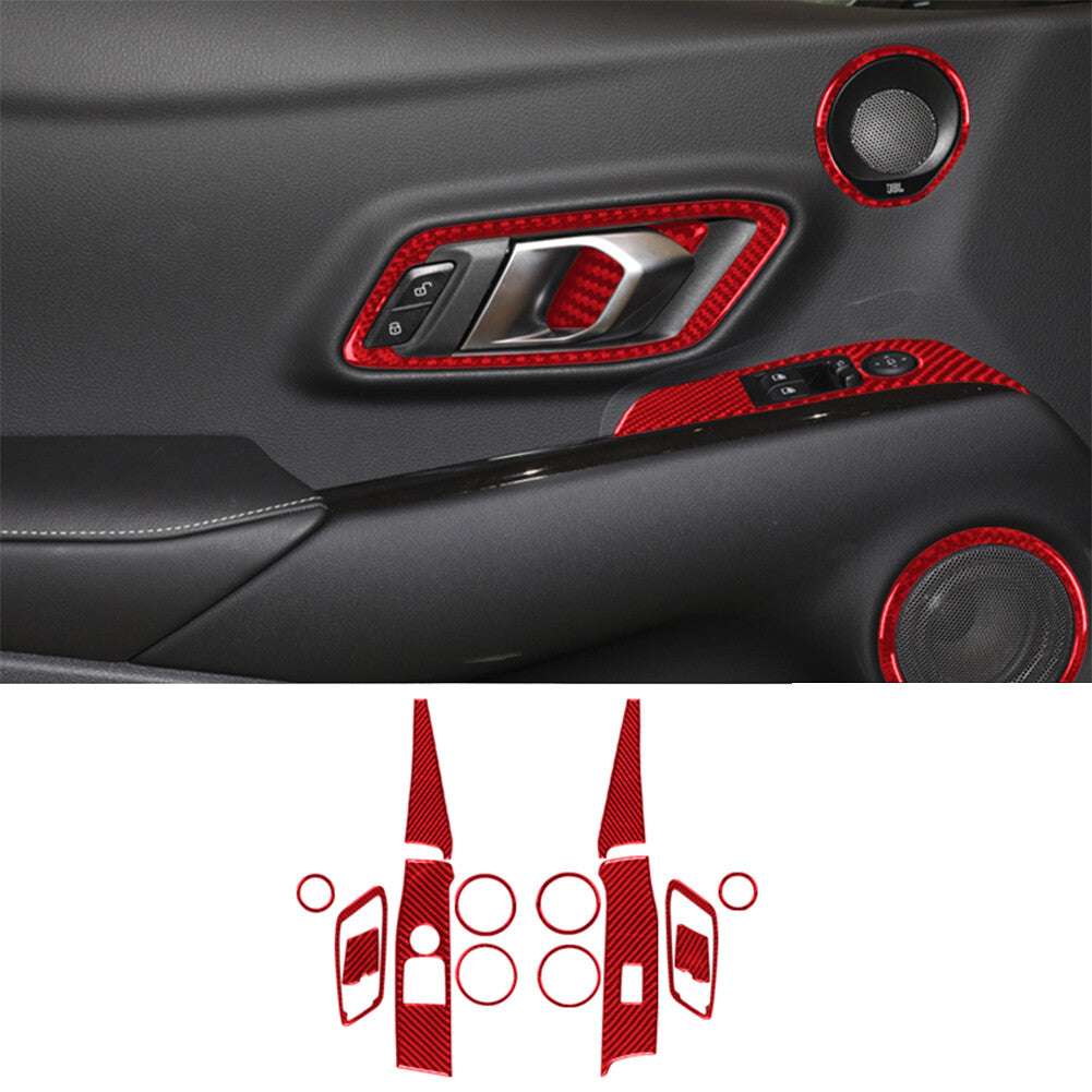 14Pcs Red Carbon Fiber Door Control Cover Trim for Toyota Supra A90 2019-2022