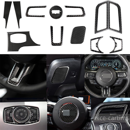 12Pcs Carbon Fiber Interior Steering Wheel Set Trim Kit for Ford for Mustang 2015-23
