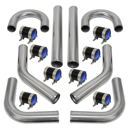 2.25 57mm Universal 8Pcs Intercooler Pipe Piping + Silicone Hose T-Clamp Kit