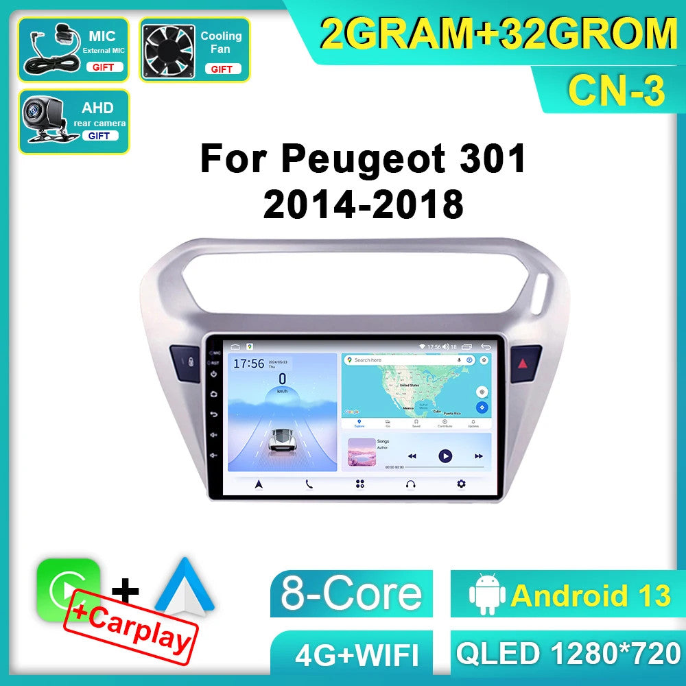 for Peugeot 301 for Citroen Elysee Android CarPlay Car Radio GPS Player Screen