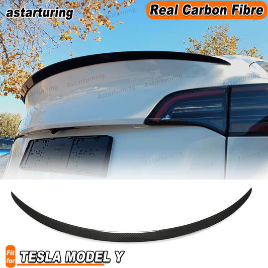 Fit for TESLA for MODEL Y 2019-24 REAL CARBON Rear Trunk Spoiler High Kick Wing Lip