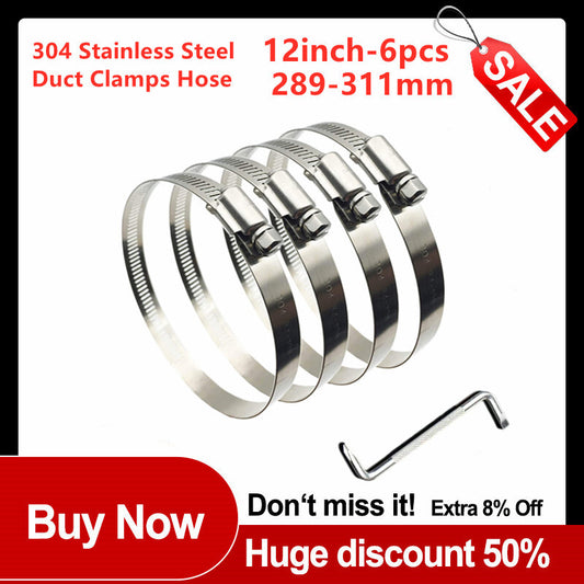 Pipe clamps, 12-inch clamp fuel hose clamps, worm gear hose clamps, fuel line clamps, 6 pieces