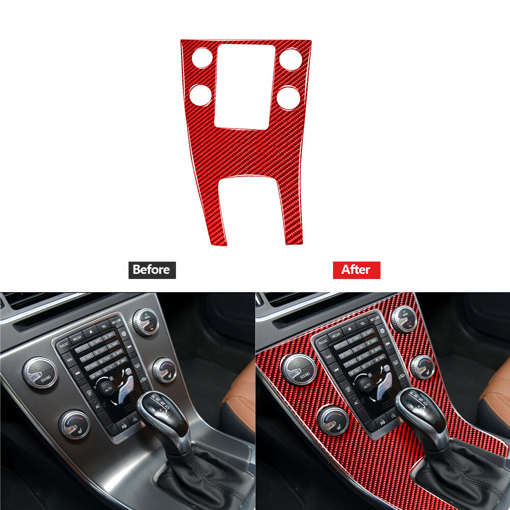 Red Carbon Fiber Inner Center Control Panel Cover Trim for Volvo V60 2010-2017