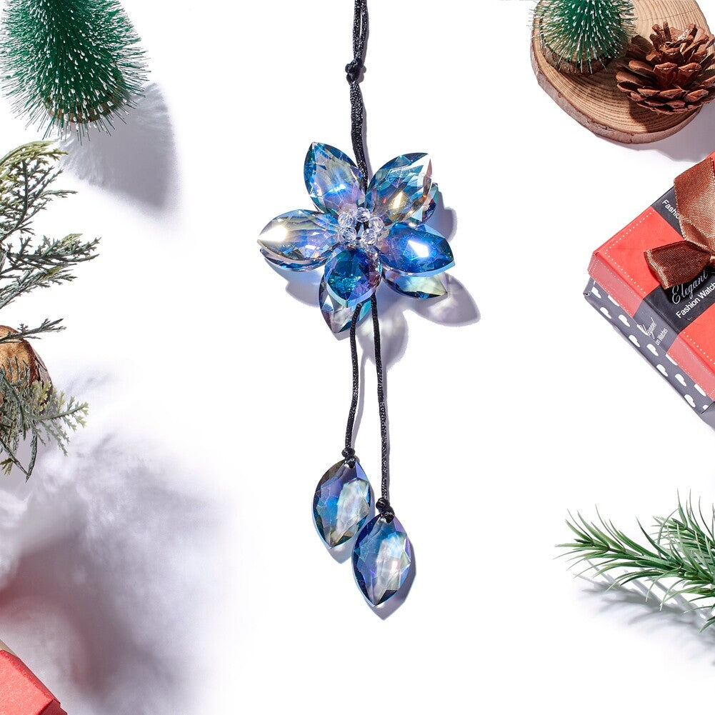 Shiny Crystal Flower Car Rear View Mirror Pendant Colorful Car Hanging Ornament