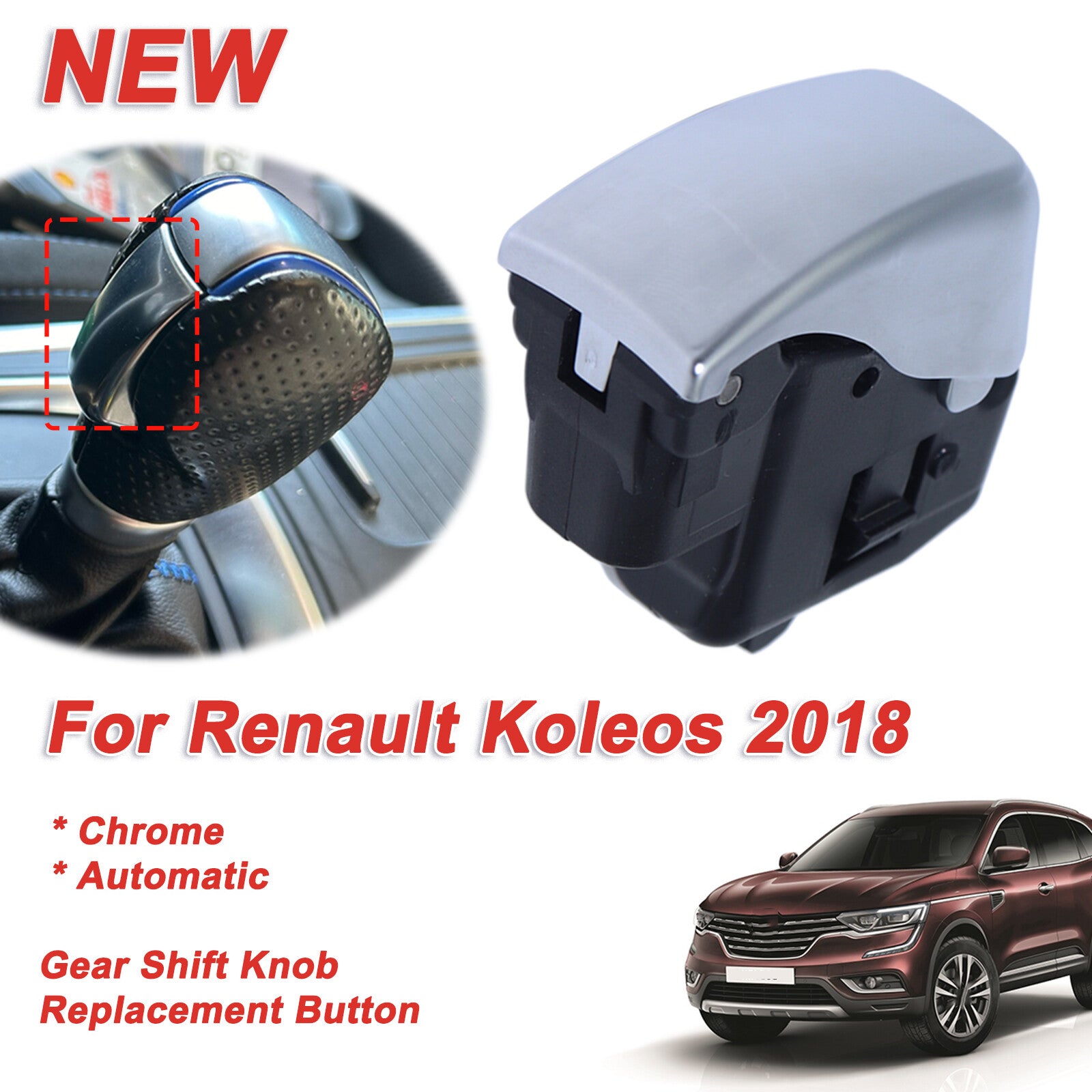 for Renault Koleos 2018 Automatic Gear Shift Knob Replacement Button Chrome