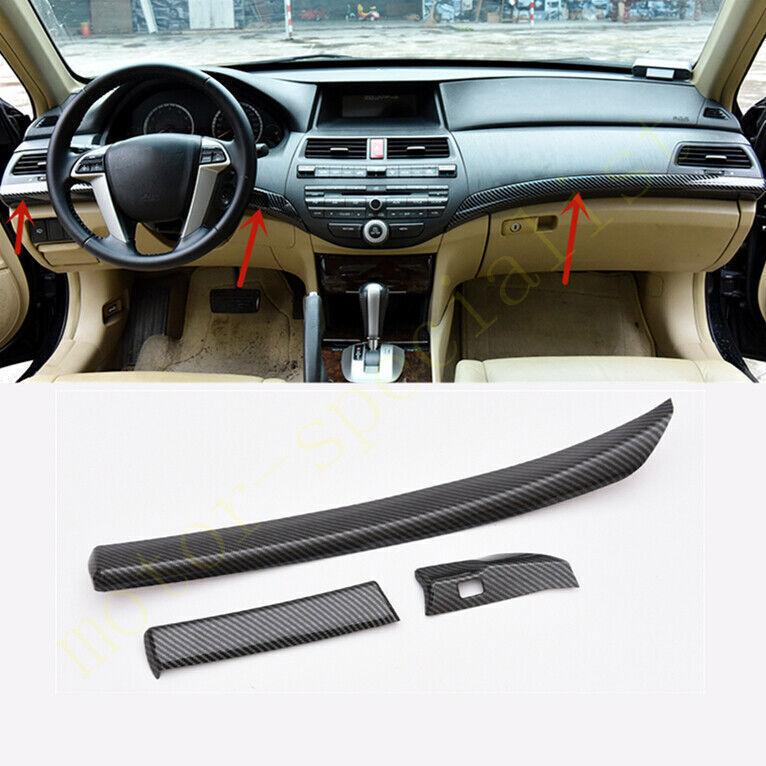 for Honda Accord 8th 2008-2012 Carbon Fiber Console Dashboard Stripe Cover Trim