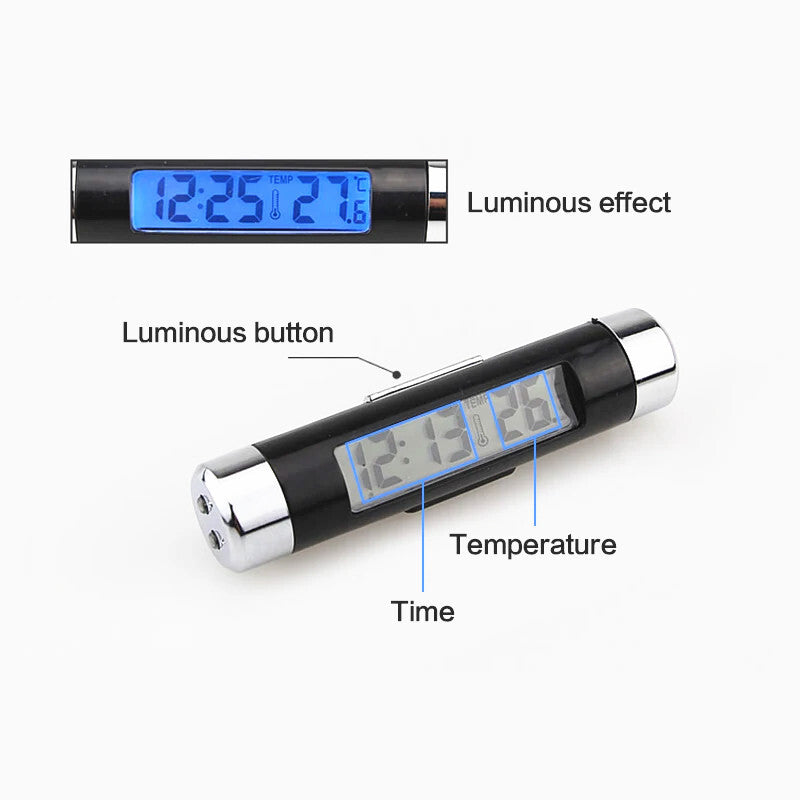 Car Digital LCD Time Clock Temperature Display Electronic Thermometer Blue Light