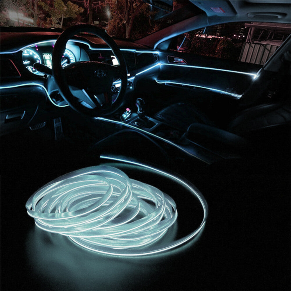 Car Interior LED Neon Lights Decor Atmosphere EL Wire String Strip Lamp White