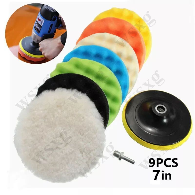 9-piece 7-inch polishing and waxing sponge pad set for composite car polishing machine