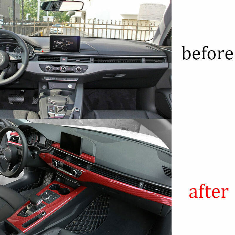for Audi A4 A5 2017-24 Red Carbon Fiber Central Console Instrument Strip Trim 2P