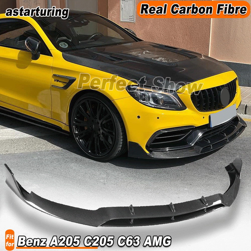 for Mercedes A205 C205 C63 15-18 REAL Carbon Fiber Front Bumper Lip Spoiler