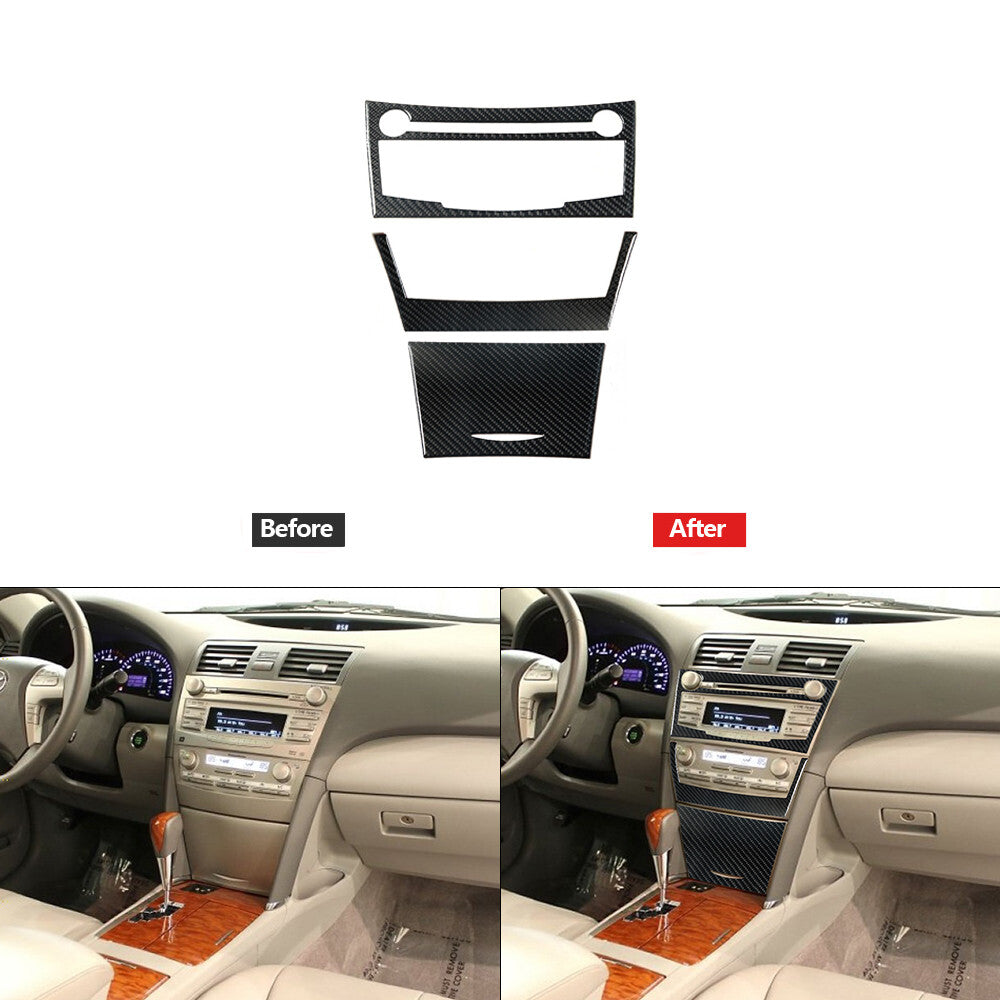 3Pcs Carbon Fiber Digital Dimate Control Cover Trim for Toyota for Camry 2007-2011