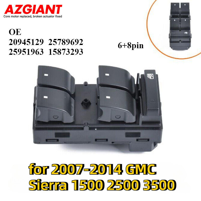 Front Left Driver Side Master Power Window Switch for 2007 - 2014 for GMC for Sierra