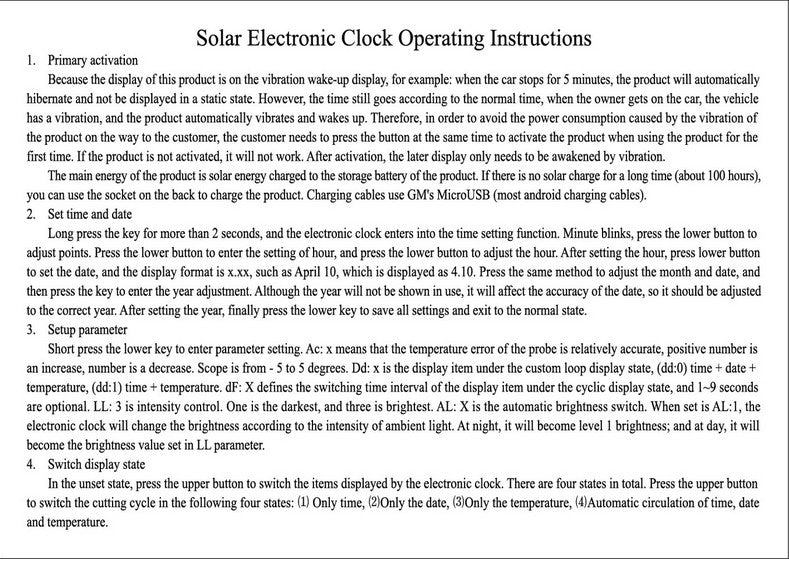 4 in 1 LCD Digital Car Time Clock Solar Powered Thermometer With LED Light