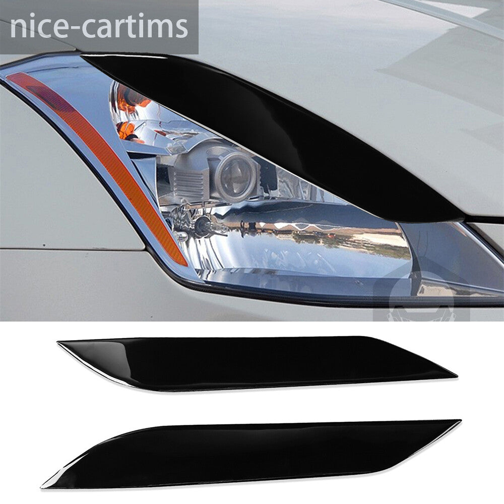 for Nissan 350Z 2006-2009 Piano Black Front Headlight Eyelids Eyebrow Panel Trim