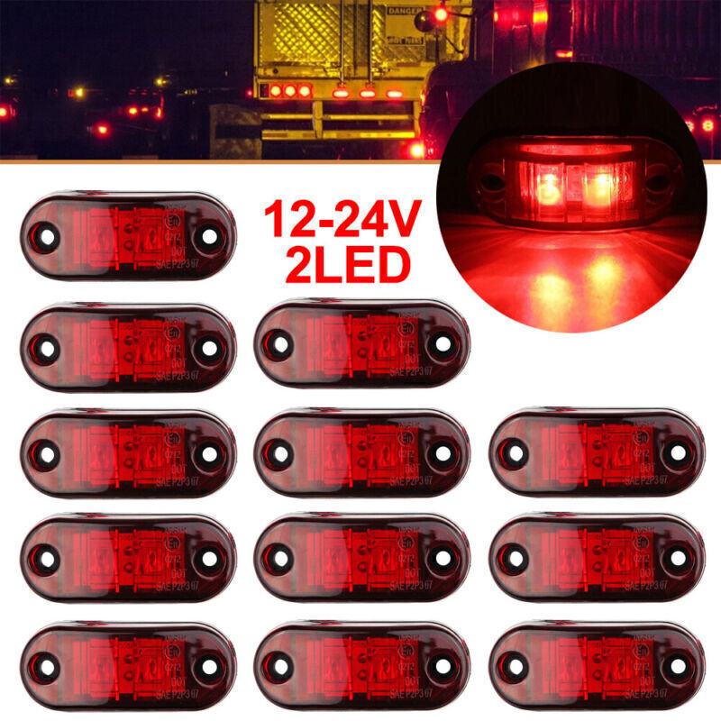 12x 12v 2SMD LED RED Rear Outline Marker Lights Truck Camper Caravan Bus Trailer