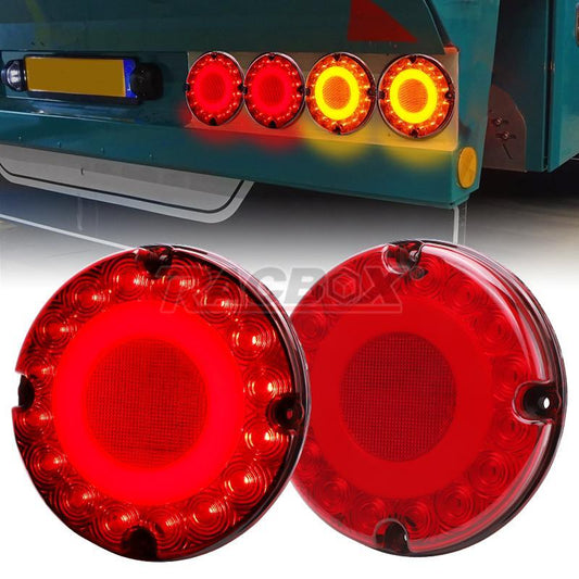 2X Red 7'' LED Round Bus Truck Trailer Rear Brake Stop Turn Signal Tail Light US