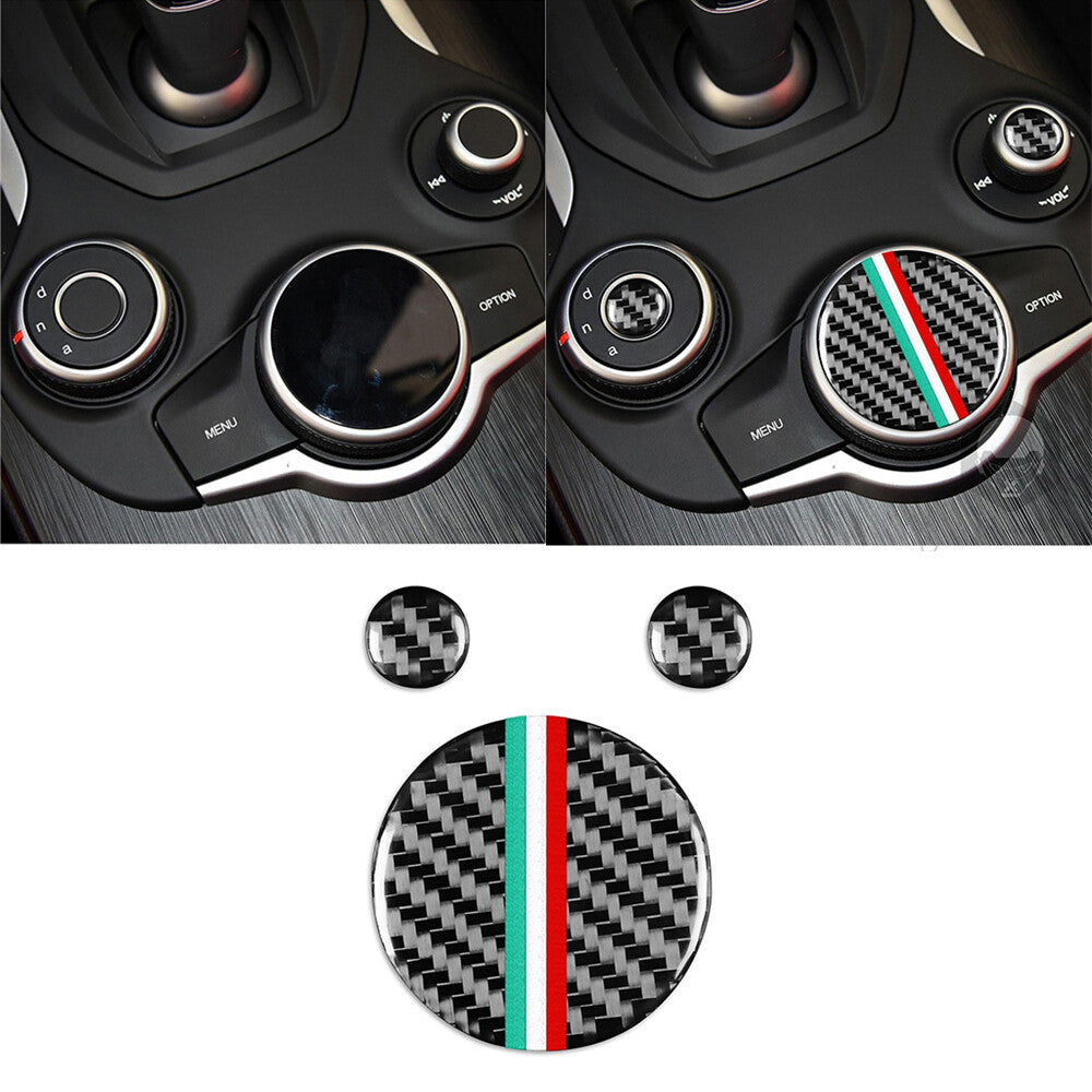 for Alfa Romeo Giulia 2017-2019 Inner Central Control Knobs Cover Carbon Fiber¡Á3