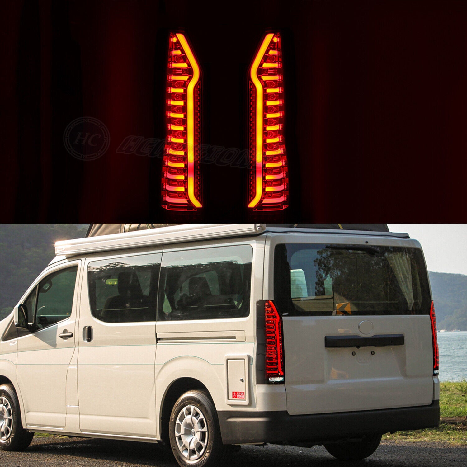 A pair of LED taillights for the for Toyota Hiace 6th H300 2019 - 2023 Dynamic Taillights