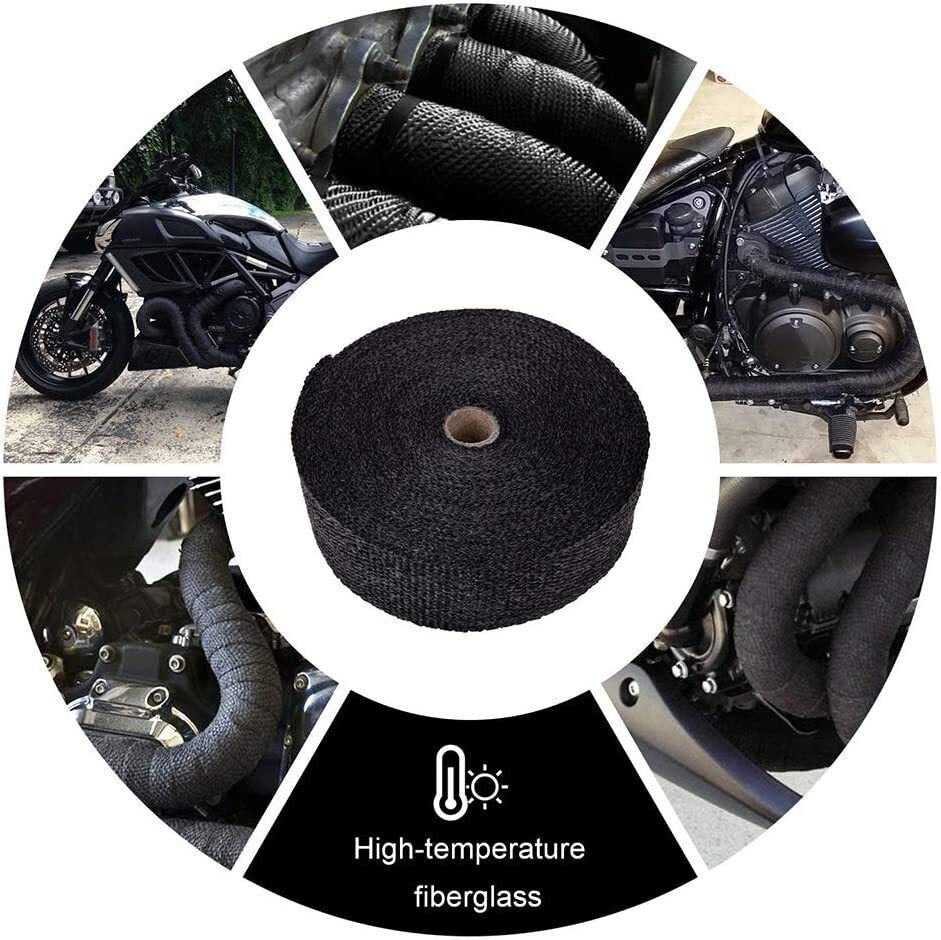 Black 2-inch x 50-foot black exhaust pack connector manifold with fiberglass heat packing tape