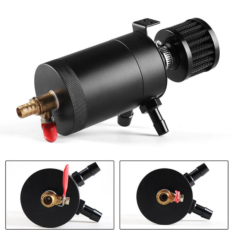 AN6 Oil Catch Can Reservoir Baffled Tank with Breather FilterAdapterHose Black