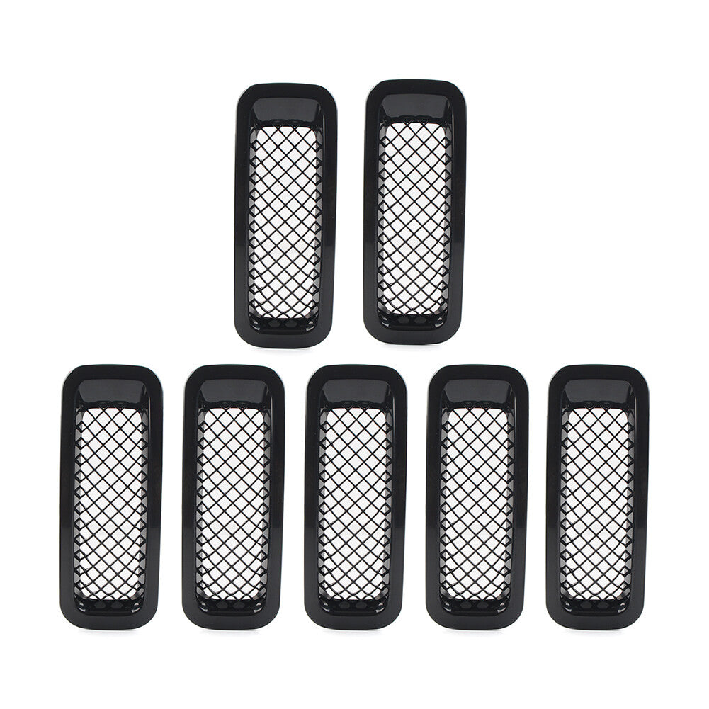 7 Pcs Front Mesh Grille Grill Cover Set for Jeep Patriot 2011-2017 Gloss Black
