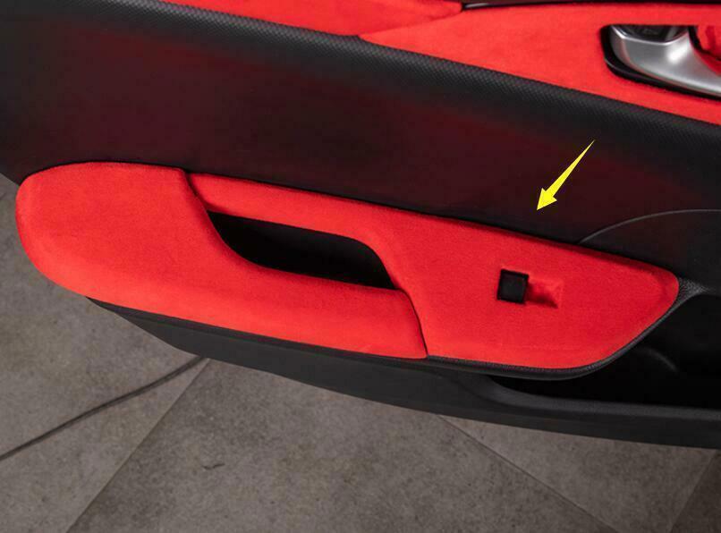 Glass Window Lifting Lock Panel Trim for Honda for Civic 16-2021 Red Alcantara Suede