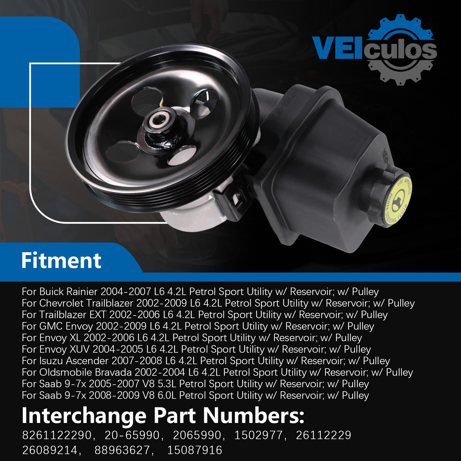 Power Steering Pump W/ Pulley  Reservoir For 02-09 for Chevrolet Trailblazer 4.2L