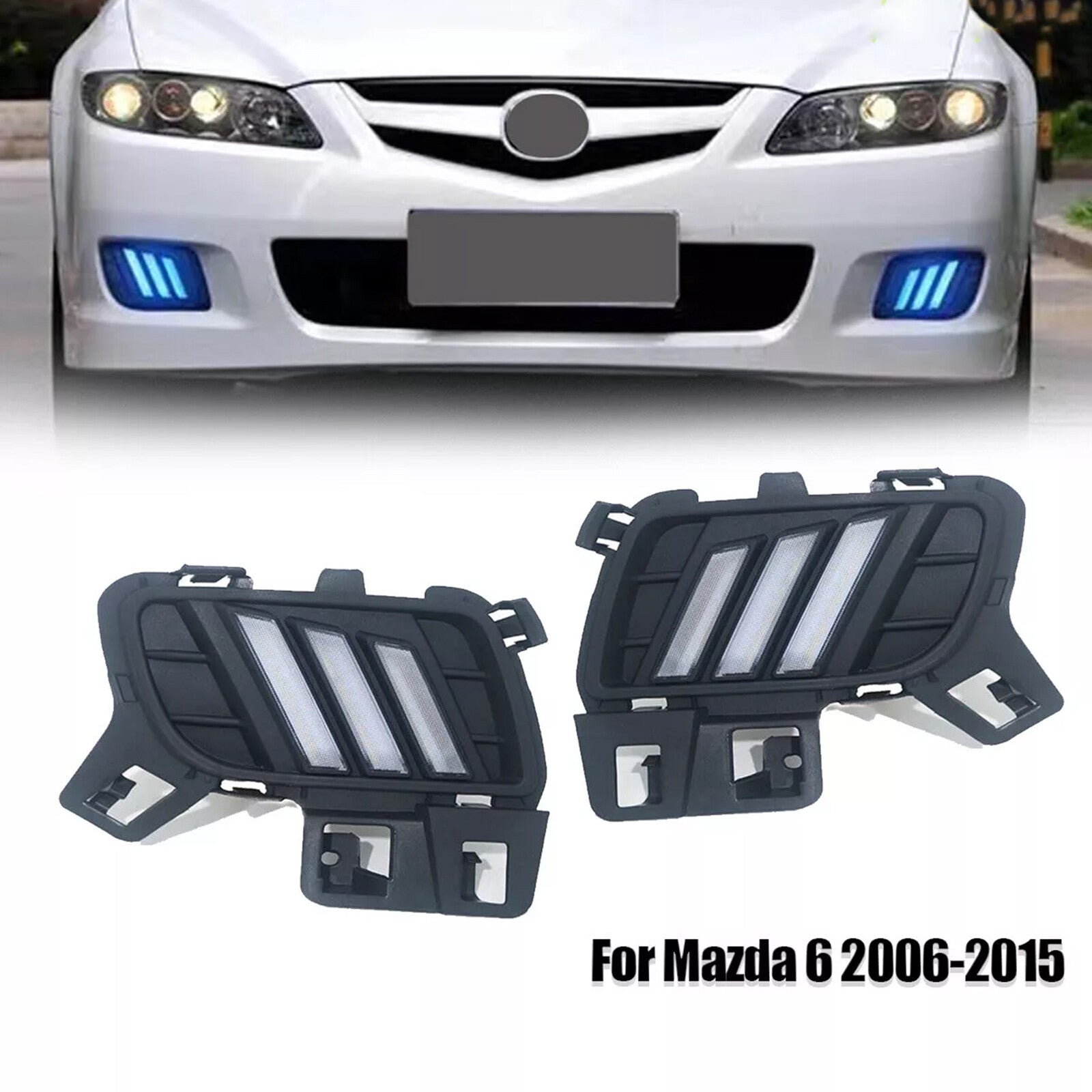 2-Piece Pack of new LED DRL Daytime Running Lights, Fog Lights, and Bumpers for Mazda Models 2006-2015 (No. 6)