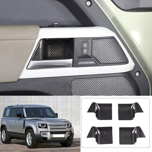 4X for Land Rover for Defender 110 20-25 Carbon Fiber Inner Door Bowl Cup Cover Trim