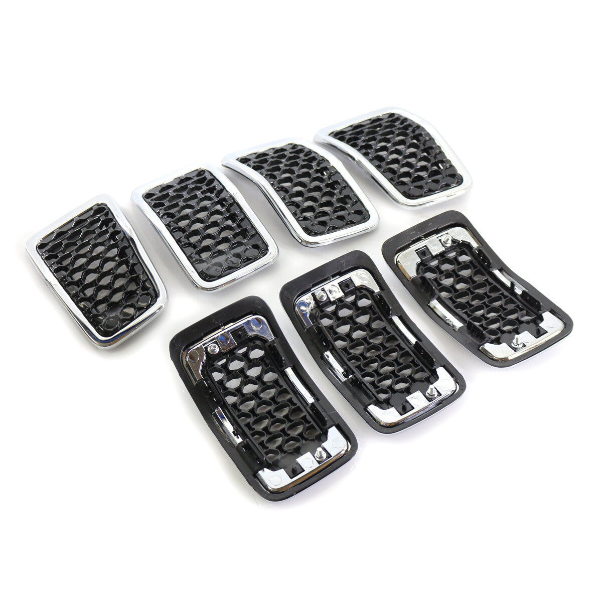 Front grille insert cover for 19-22 for Jeep Cherokee Black + Chrome Honeycomb