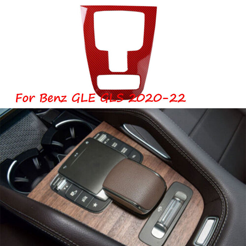 for Benz GLE GLS 20-22 Red Carbon Fiber Central Console Gear Shift Panel Trim