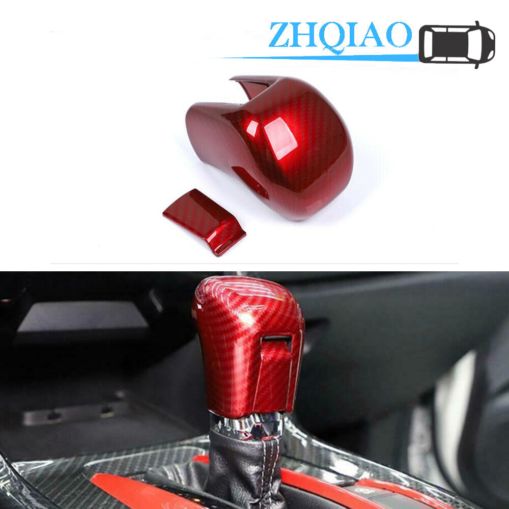2PCS Red Carbon Fiber Gear Lever Shift Knob Cover for Honda for Civic 2016 - 2020